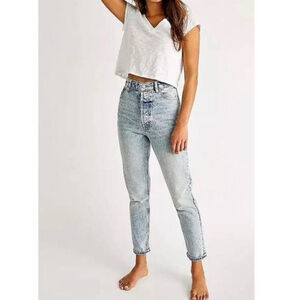 We The Free Zuri High Rise Button Fly Blue Denim Jeans Size 27 Revolve